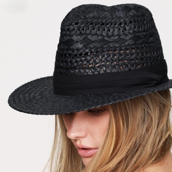 Boho Straw Fedora/Panama Hat with Black Band - Picture 5 of 5
